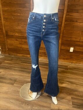 Aeropostale Dark Blue High-Rise Flare Jeans with Button Fly